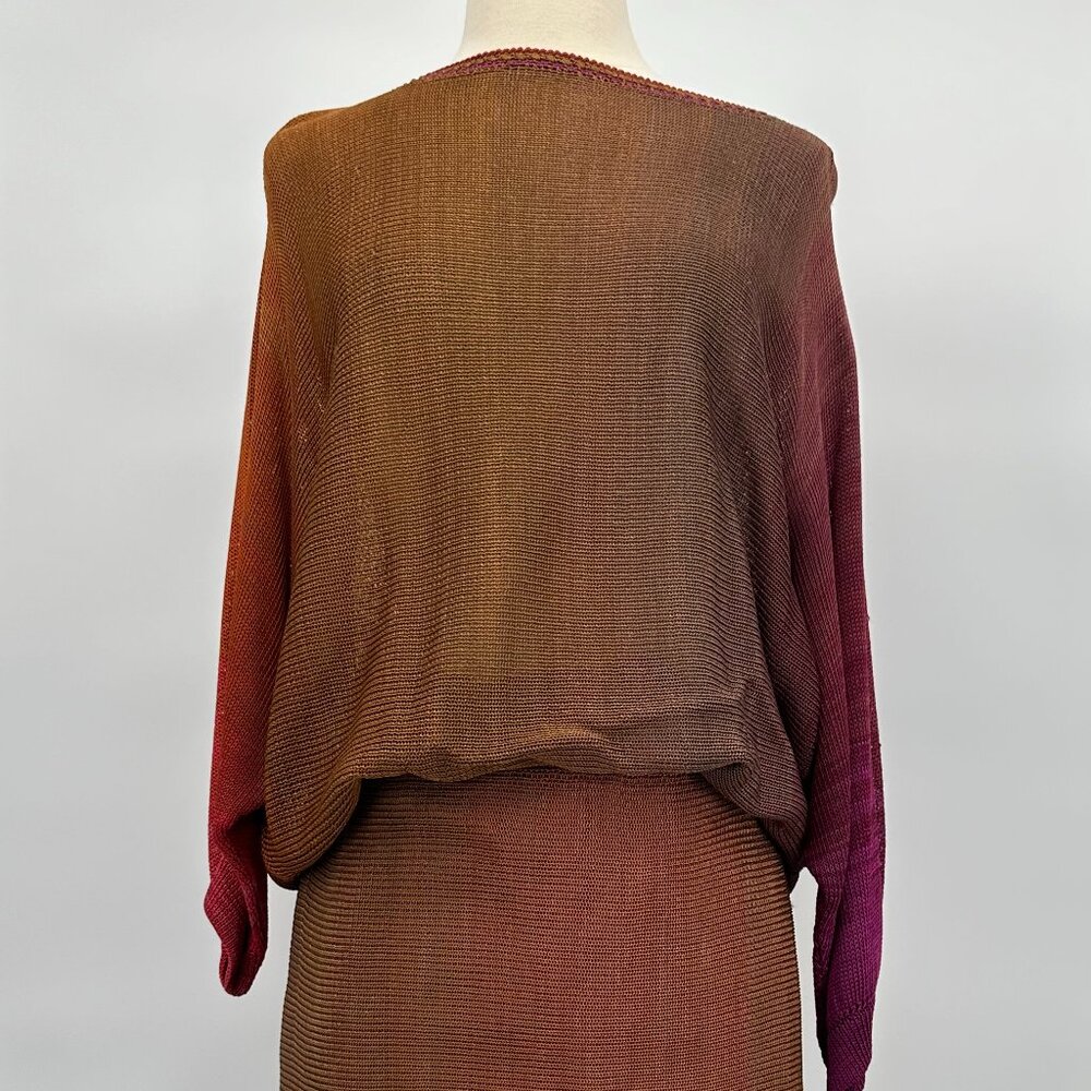 Vintage 1980s Rayon Ombré Dolman Sweater and Elasticated Waist Skirt Ensemble